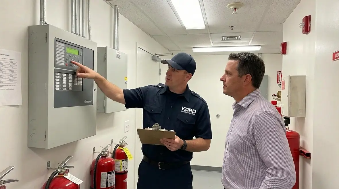 Fire marshal inspecting commercial fire protection systems