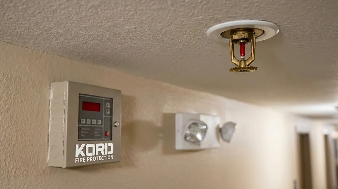 Fire inspector reviewing life safety records with property manager