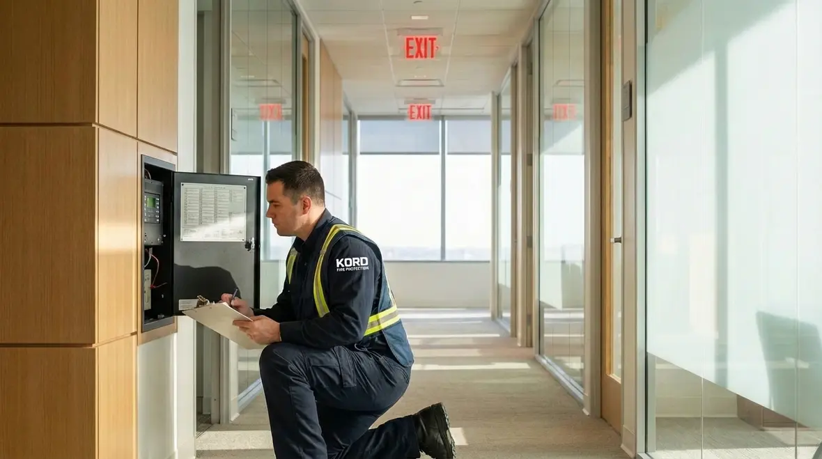 Technician monitoring building during fire watch
