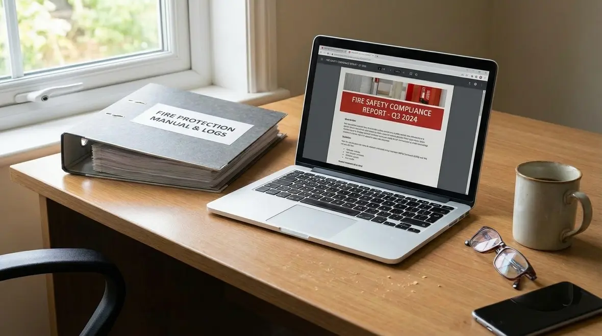 Digital and physical fire protection records side by side