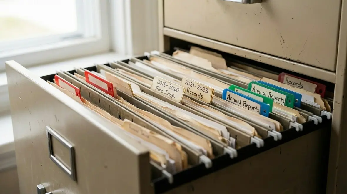 Fire protection documentation organized in binders