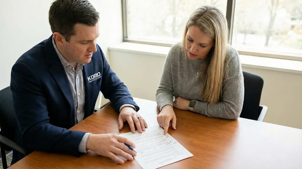 Fire protection technician inspecting sprinkler valves