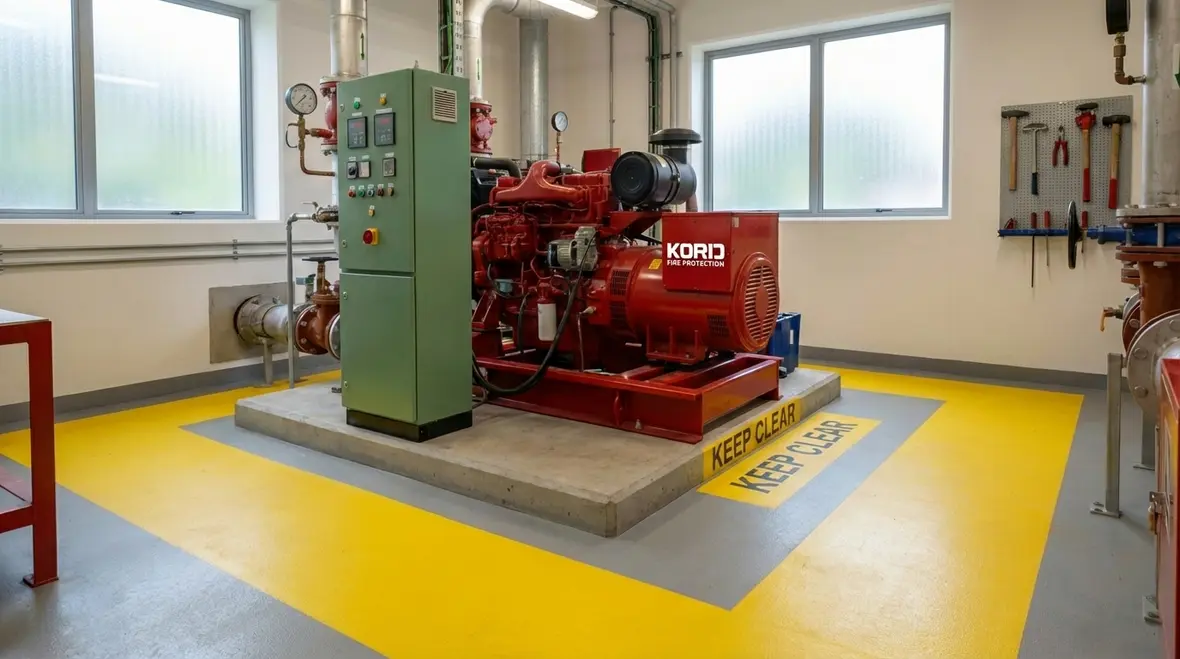 Clearance around fire pump, controllers, and piping in Los Angeles pump room