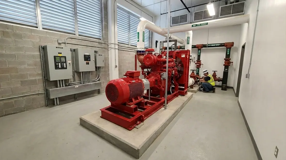 Fire pump room clearance and ventilation guide header