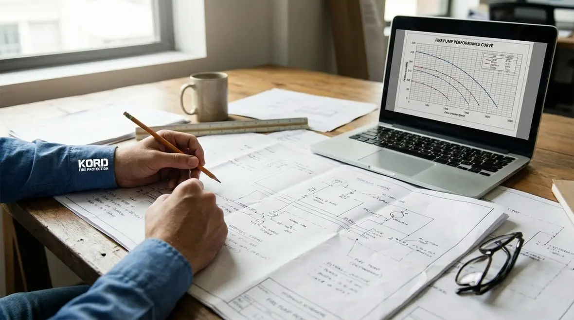 Commercial fire pump room supporting sprinkler and standpipe systems