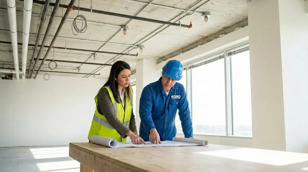 Technician performing fire protection system inspection in Los Angeles