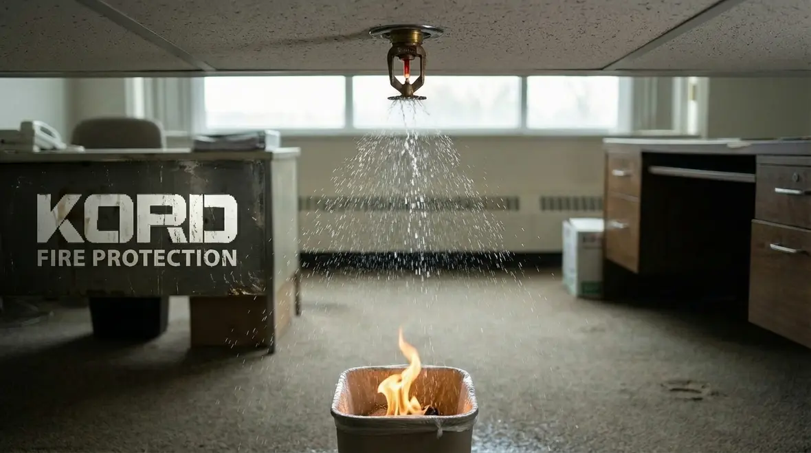 Technician reviewing California fire sprinkler code plans