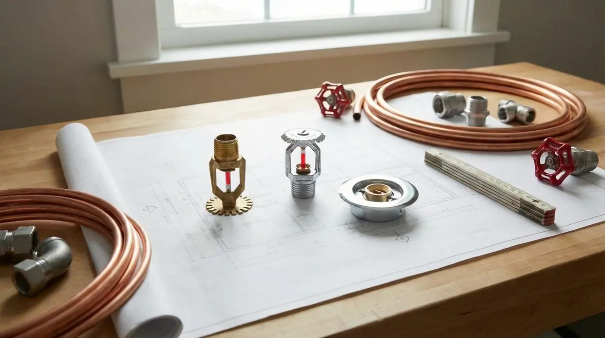 Fire sprinkler heads installed in California building ceiling