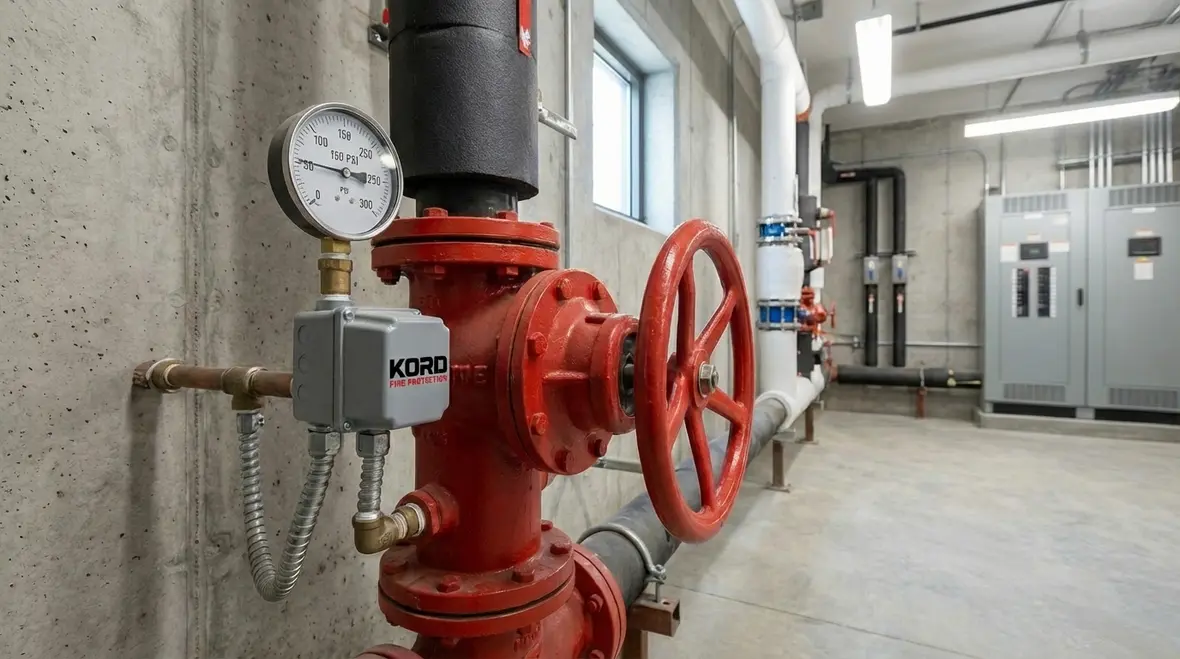Floor control valve assembly serving multiple stories in a Southern California building