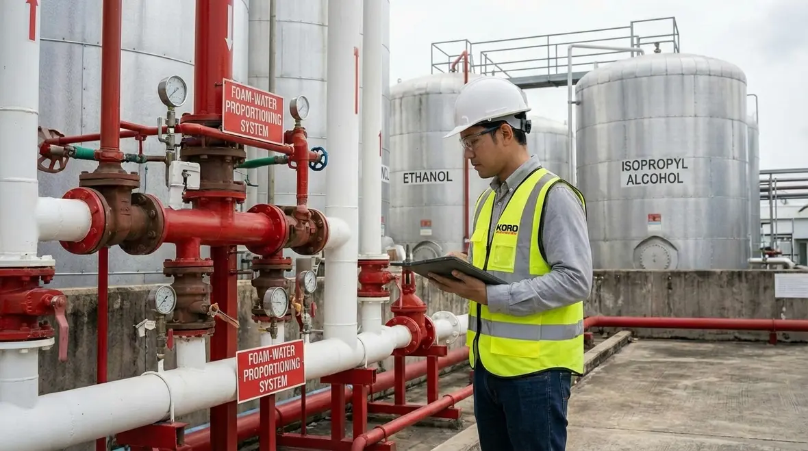 Ceiling level sprinklers over alcohol storage tanks
