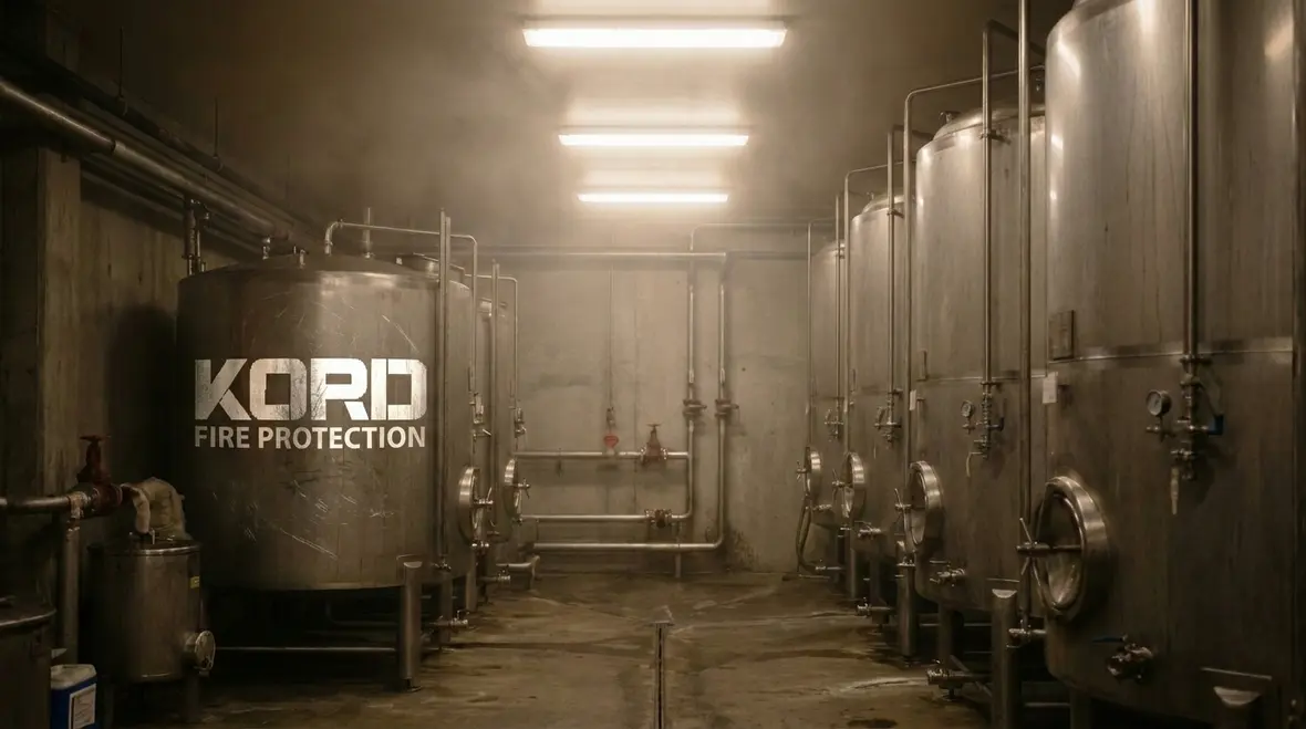 Fire sprinkler system protecting an alcohol tank room
