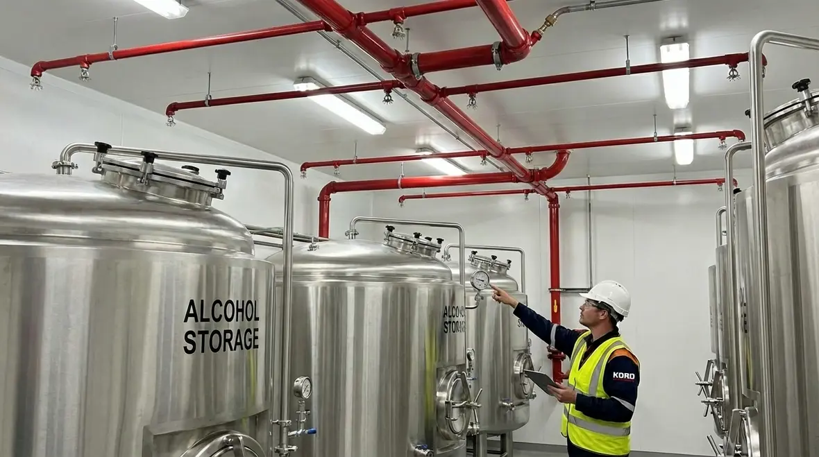 Fire sprinkler protection of alcohol tank rooms