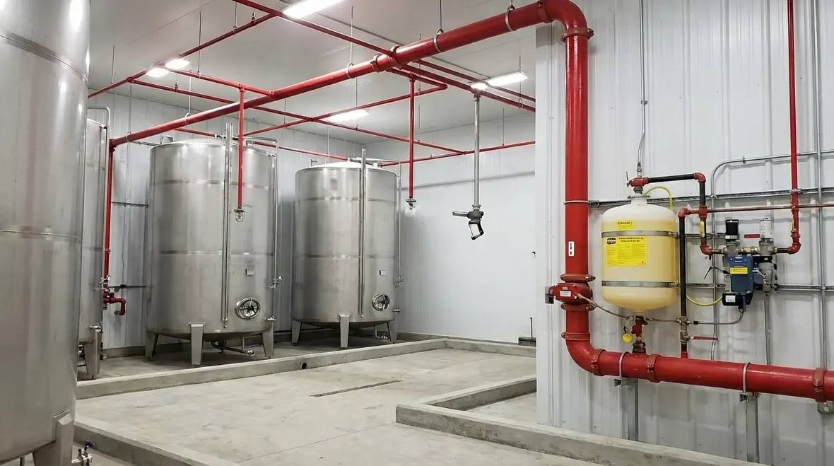 Fire sprinkler protection of alcohol tank rooms