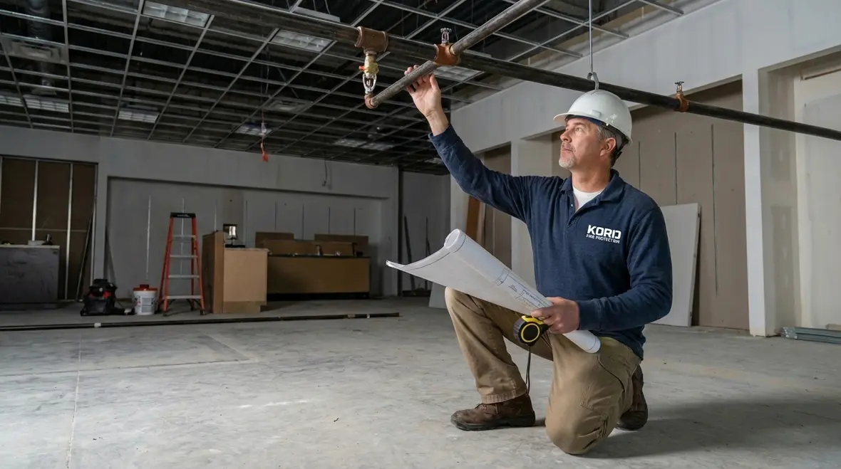 Fire sprinkler tenant improvement layout in a Studio City commercial space