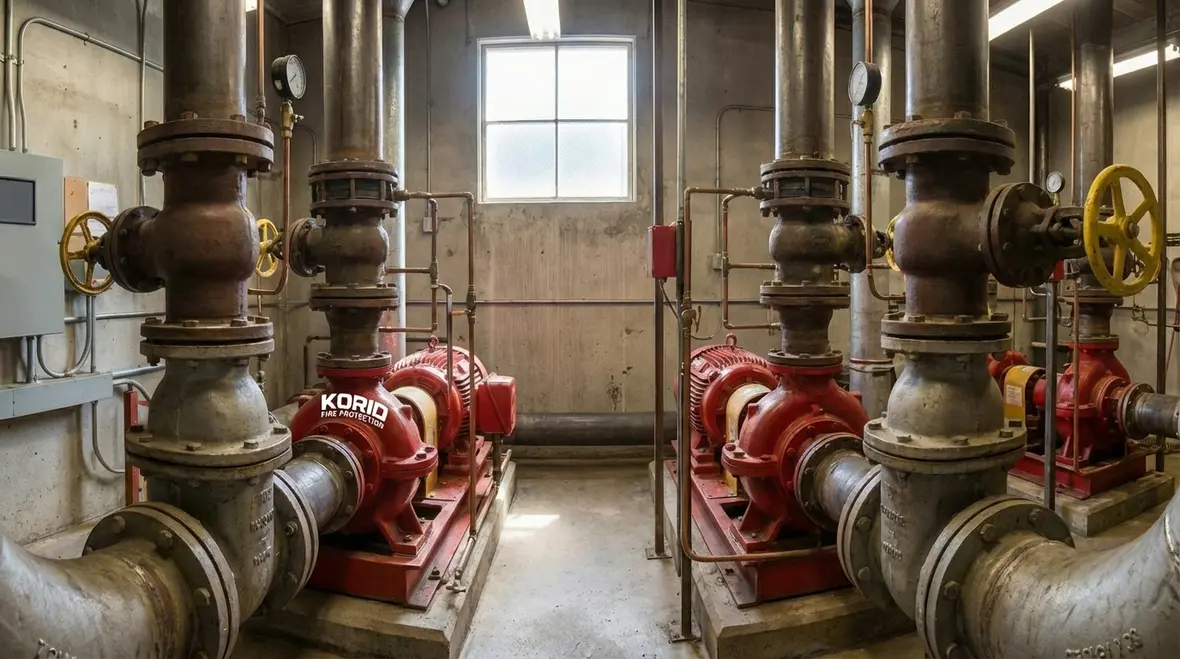 Firefighters connecting hose to standpipe hose valve