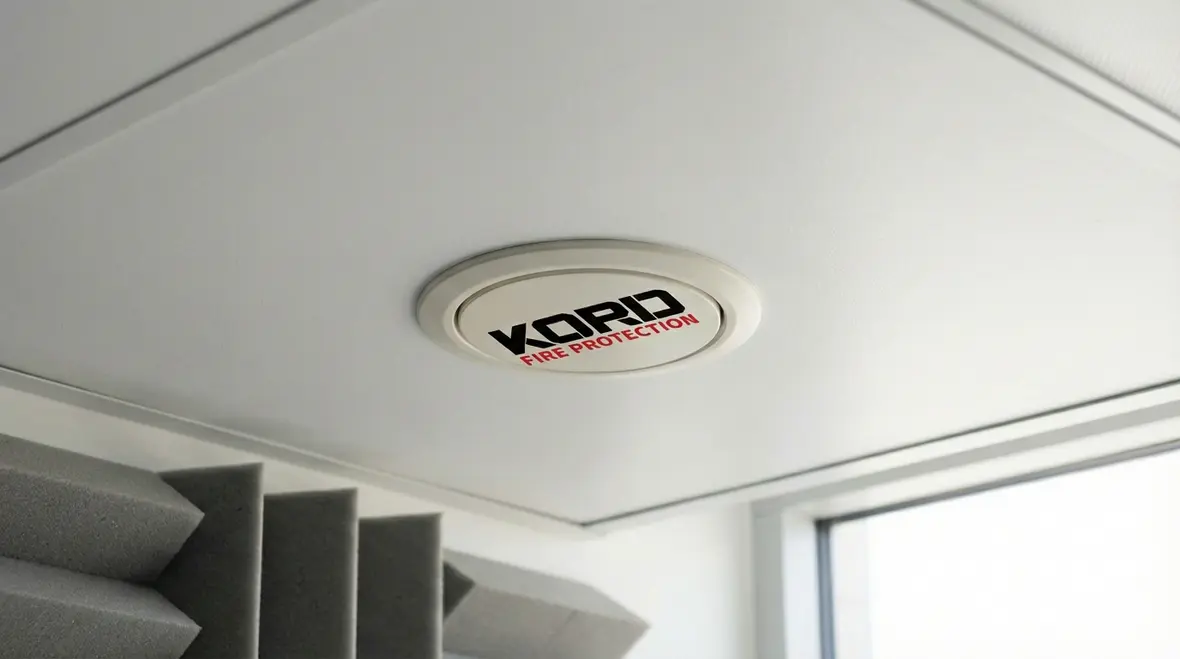 Flush ceiling design integrating retractable sprinklers in anechoic chamber