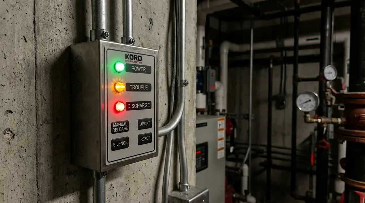 Fire suppression release panel with active indicators