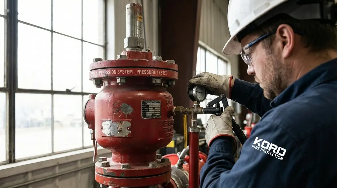 Close up of detection devices and control panel in a suppression system