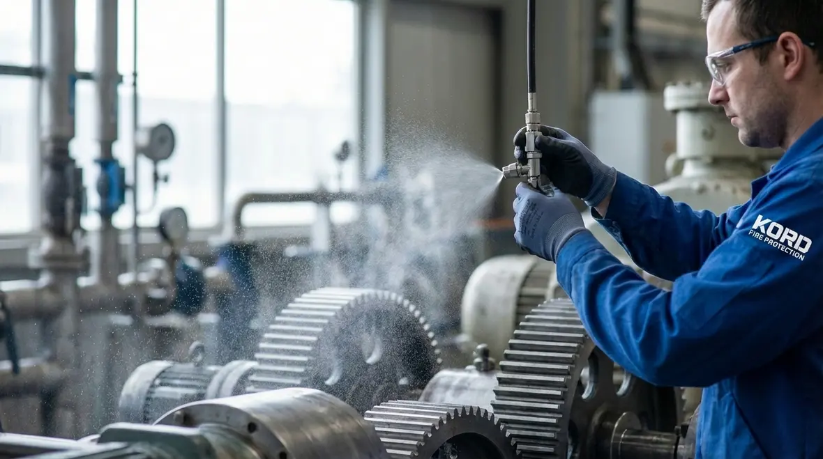 High pressure water mist fire suppression system in operation