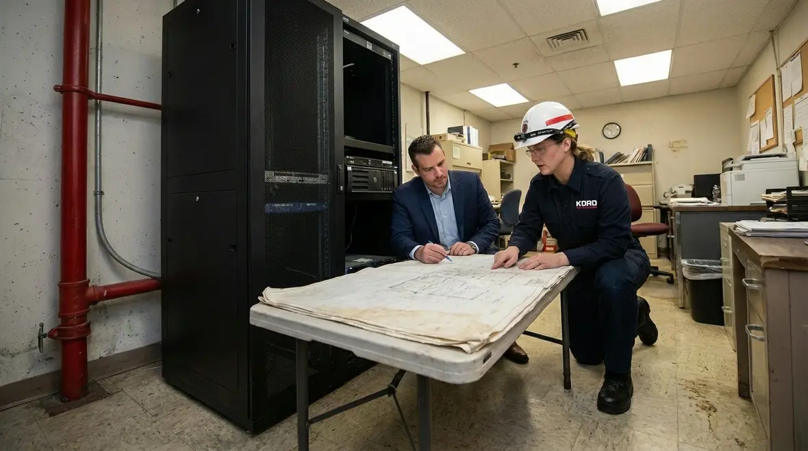 Business owner comparing fire protection options