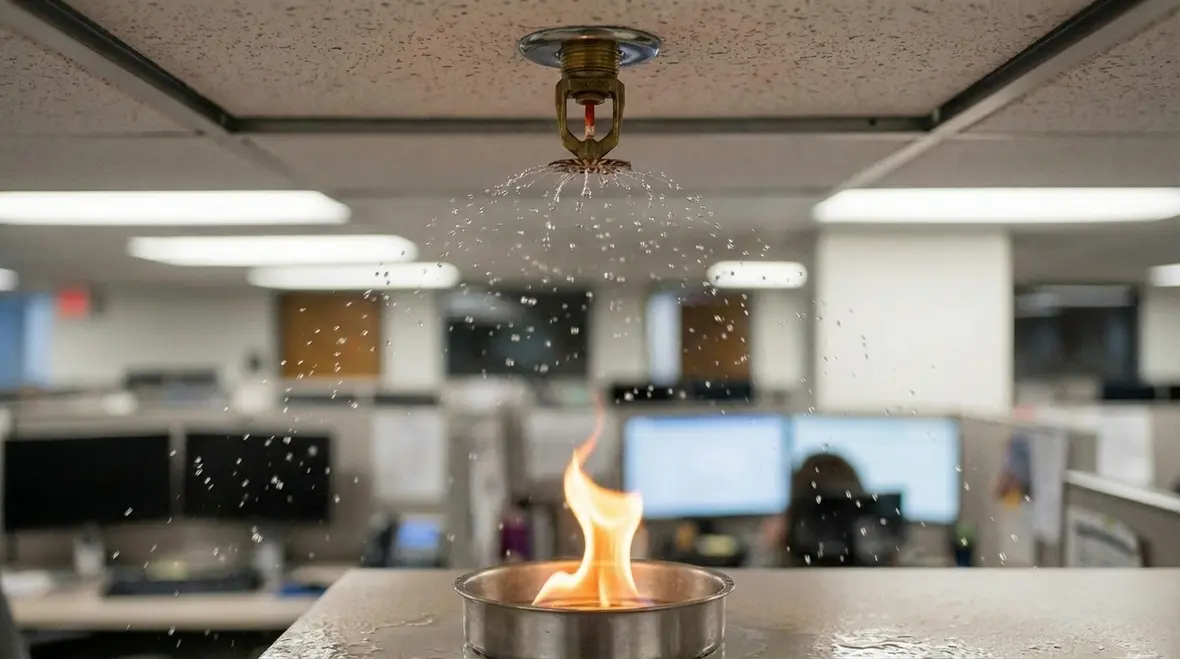 Ceiling fire sprinkler system in commercial building