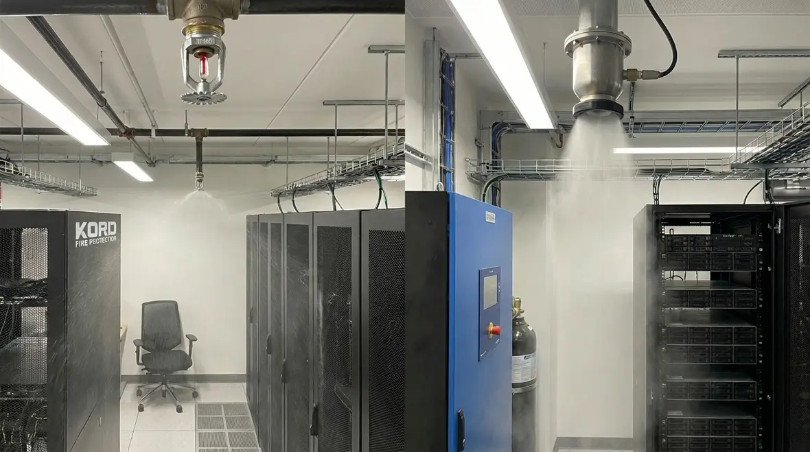 Fire suppression vs fire sprinkler system side by side