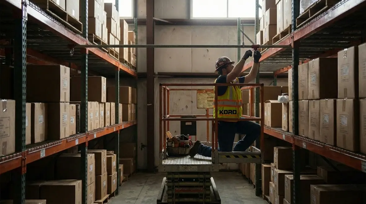 Technician inspecting warehouse fire safety systems in Los Angeles County