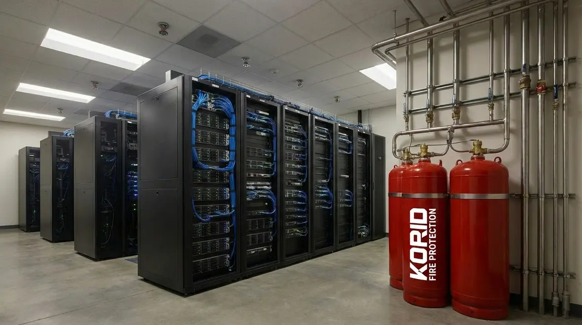 FM-200 cylinders in a data center equipment room