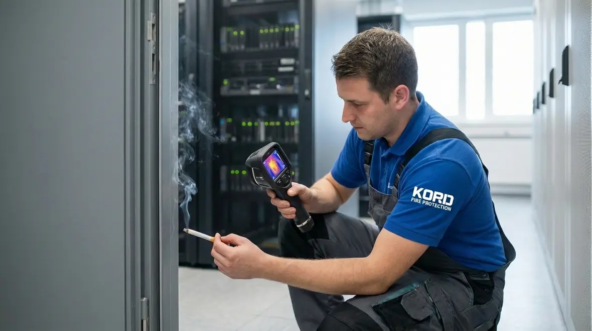 Technicians sealing penetrations and upgrading door seals