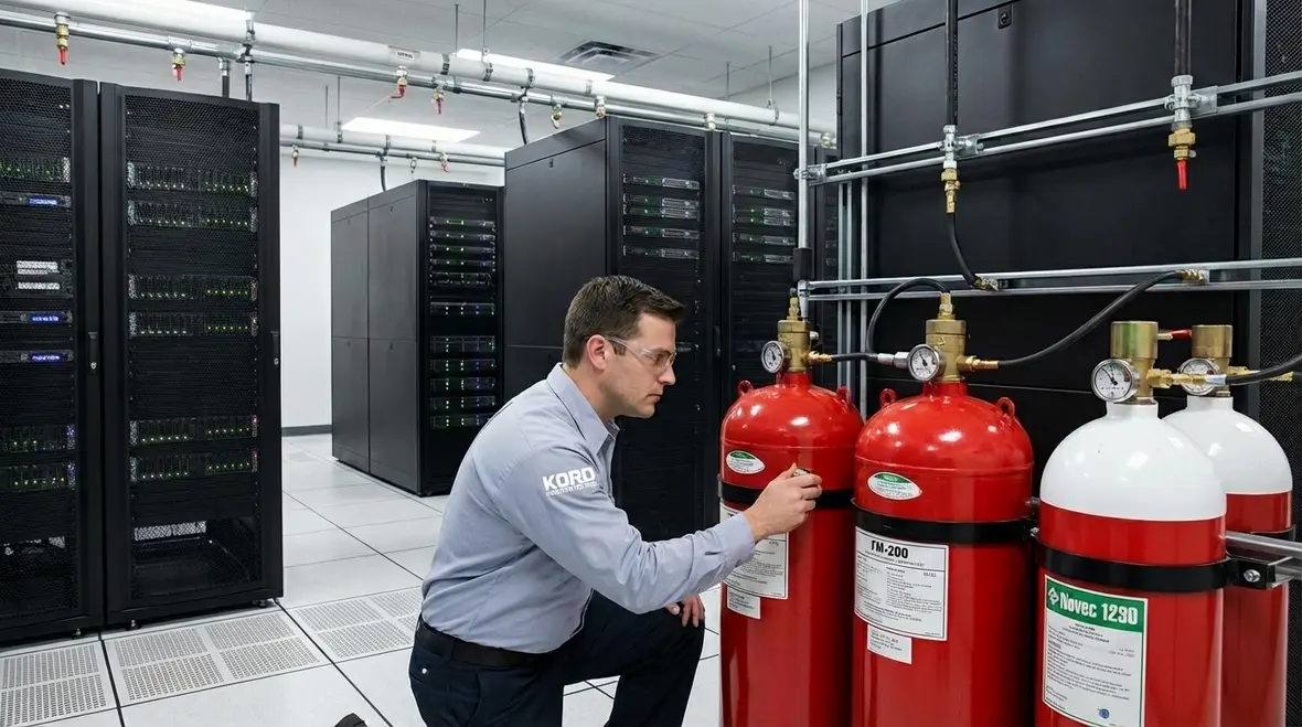 FM 200 fire suppression system protecting data center equipment