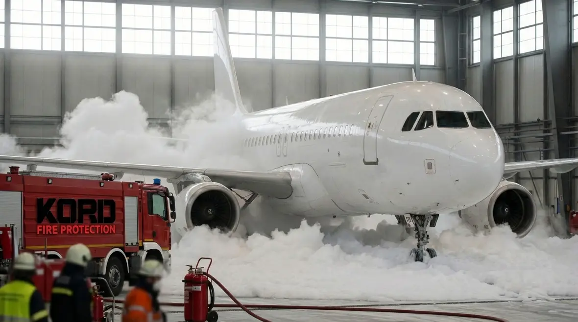 Technician inspecting foam fire suppression system components