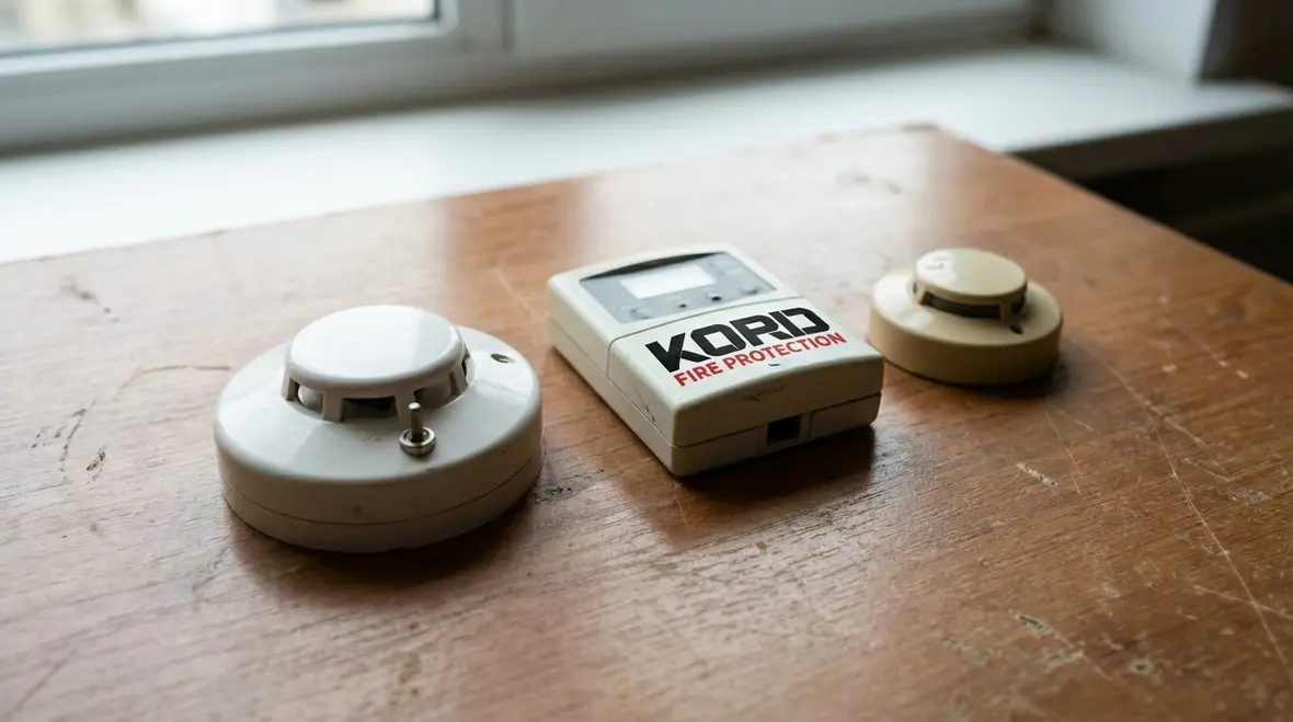 Close up of a ceiling-mounted fixed temperature heat detector