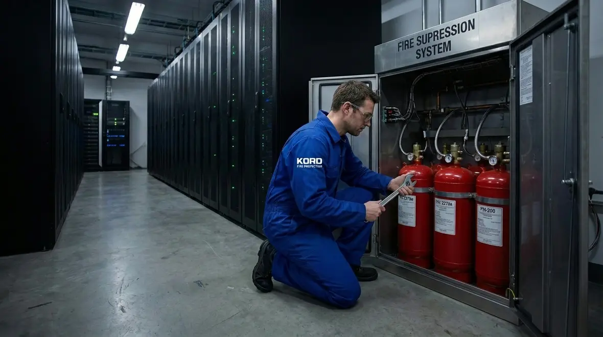 HFC clean agent cylinders installed for data center fire protection