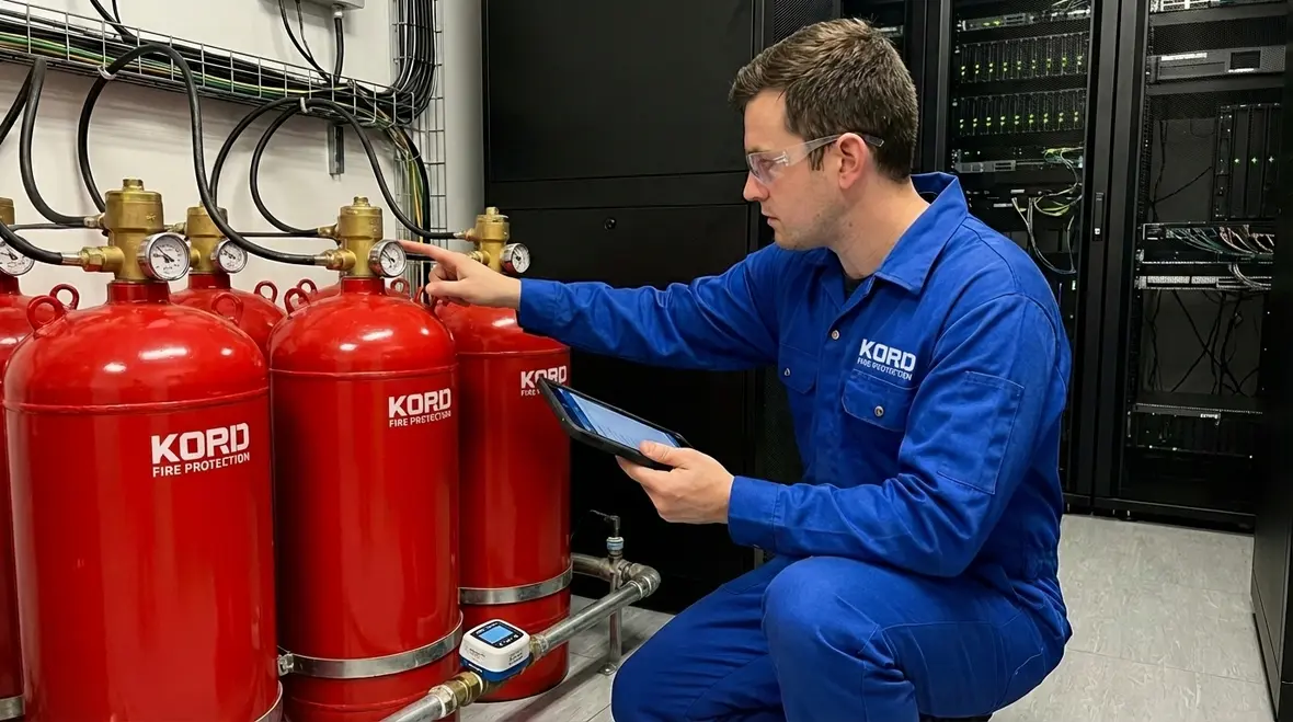 HFC fire suppression agent cylinders in a protected equipment room