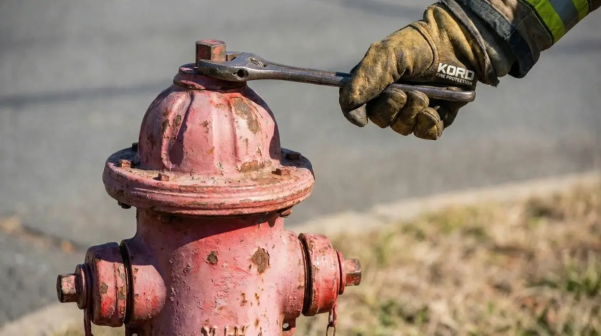 Technician measuring fire hydrant flow rate