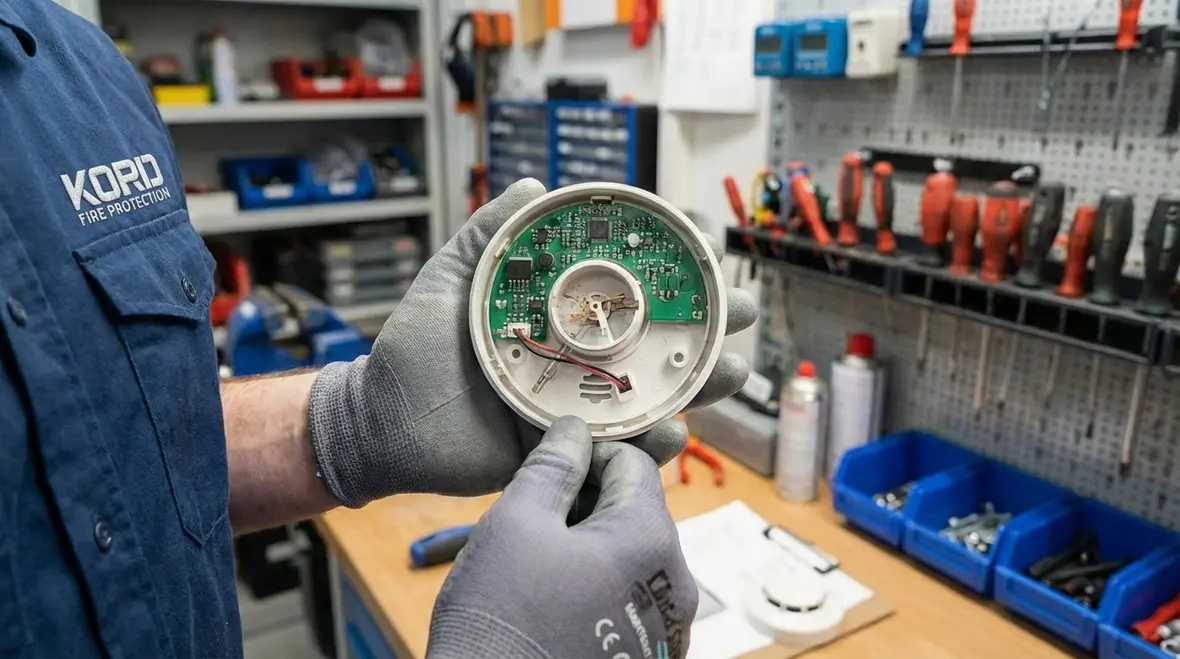 Diagram of fire alarm panel and detector communication