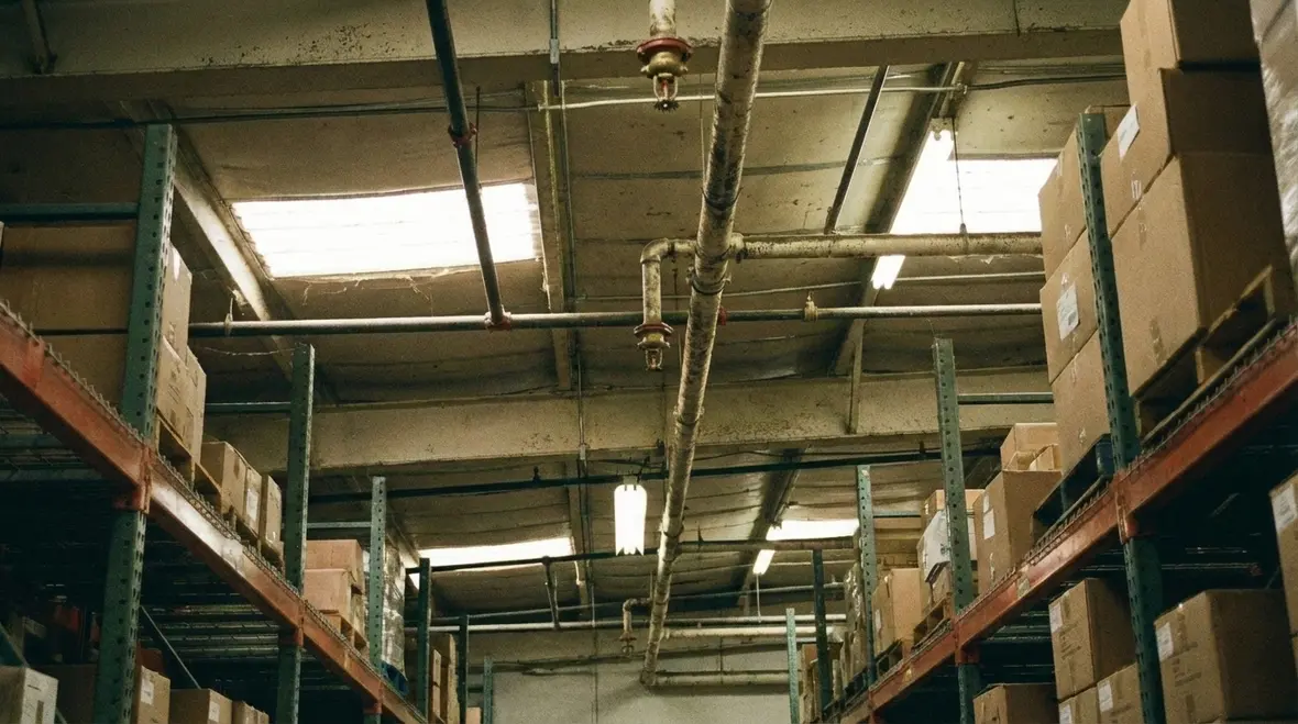 Emergency exit corridor with illuminated exit signs