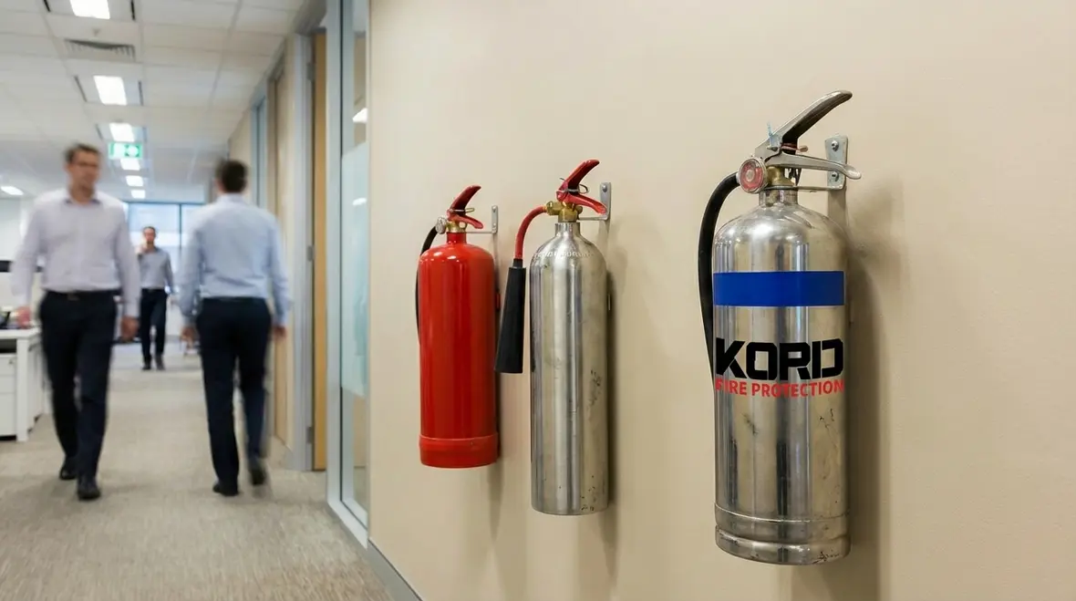 Fire alarm control panel being tested in a business