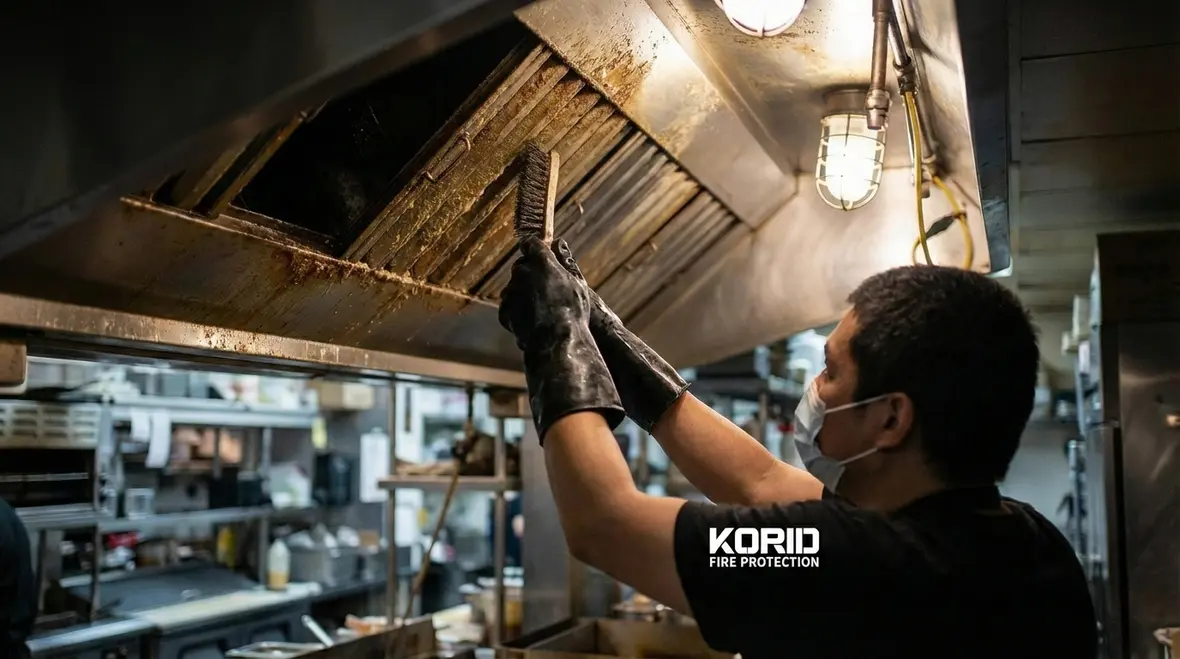 Fire marshal inspecting restaurant fire safety equipment in Huntington Beach