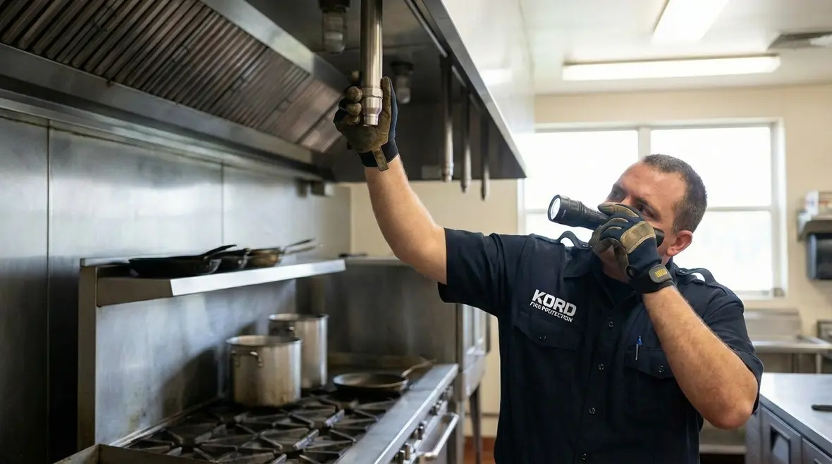 Restaurant kitchen in Huntington Beach with fire safety systems installed