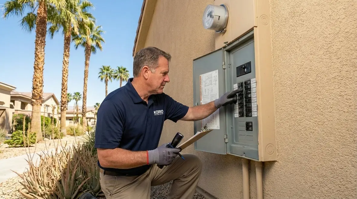 Palm Springs property manager reviewing fire safety systems on site