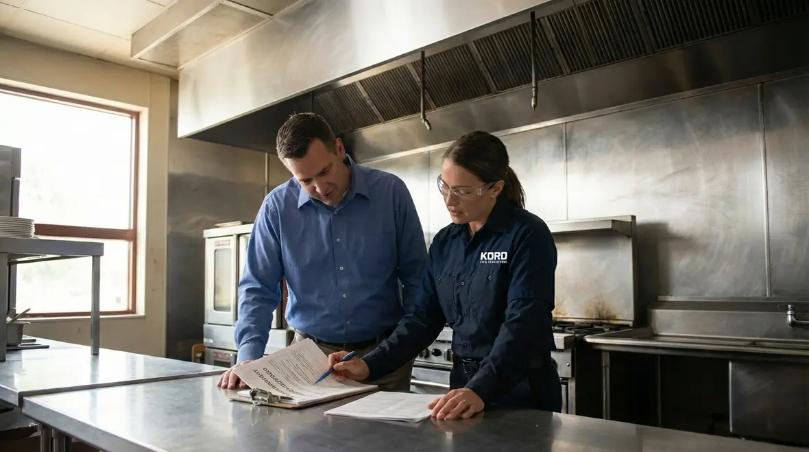 Commercial kitchen hood suppression system over cooking line