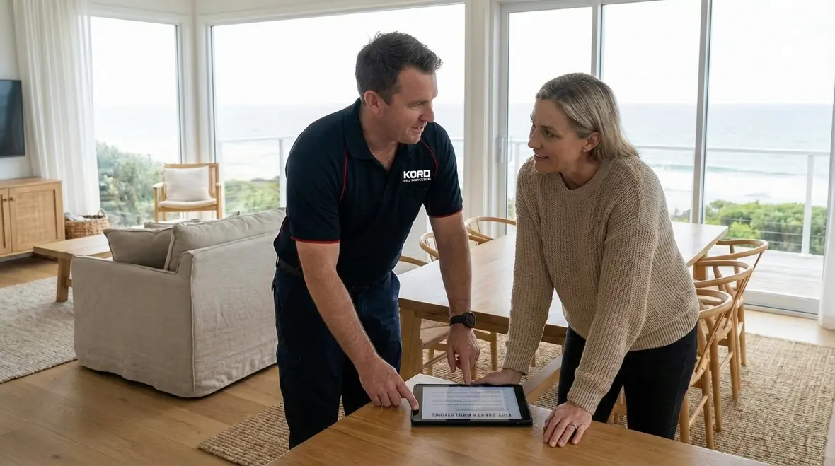 Technician reviewing La Jolla fire safety regulations for homes and businesses
