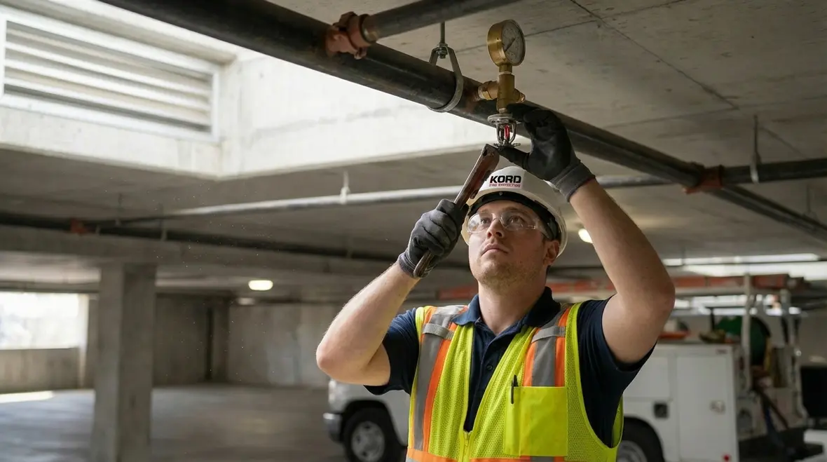 Fire department connection inspection at Los Angeles commercial property