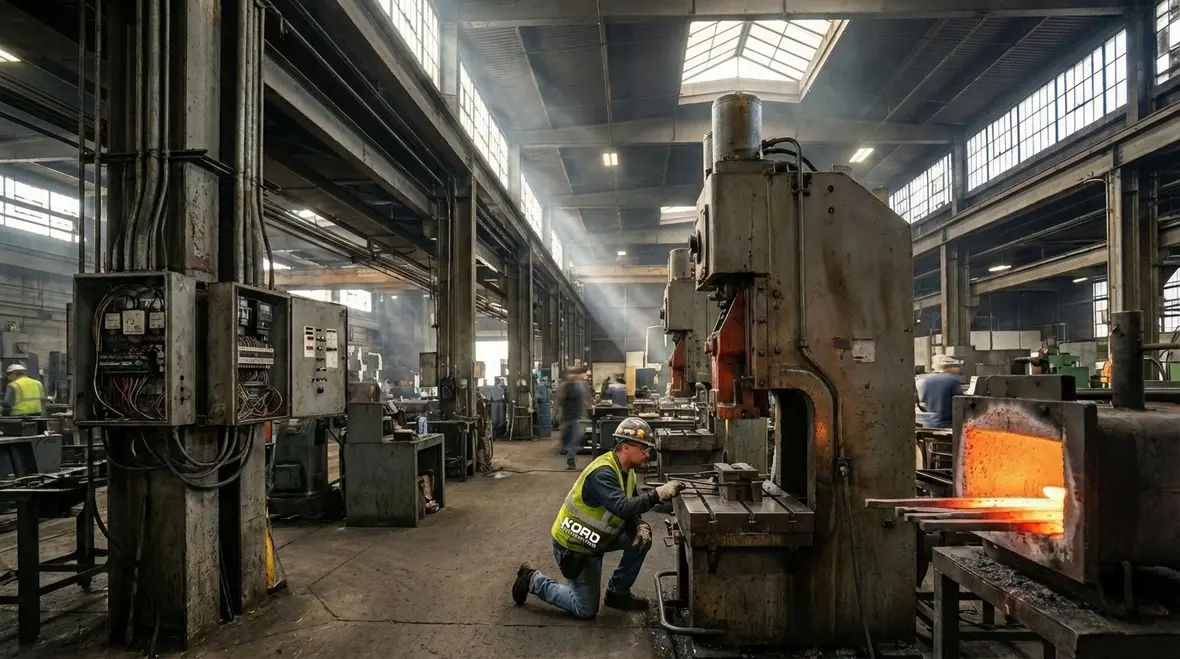 Interior of a Los Angeles manufacturing facility with fire suppression systems overhead