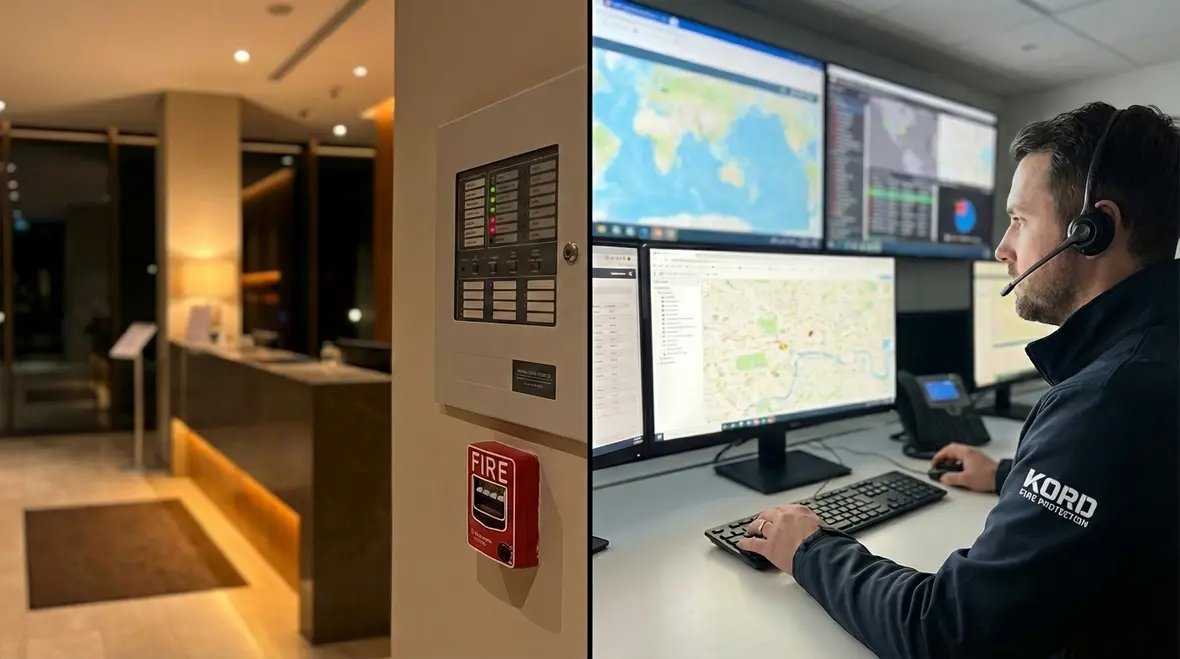 Monitored fire alarm system for hotel safety