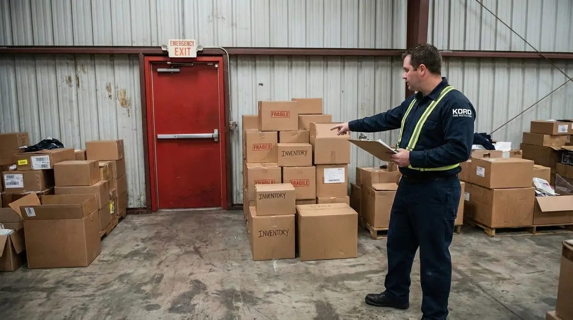 Kord Fire Protection technician checking fire sprinklers in Los Angeles building