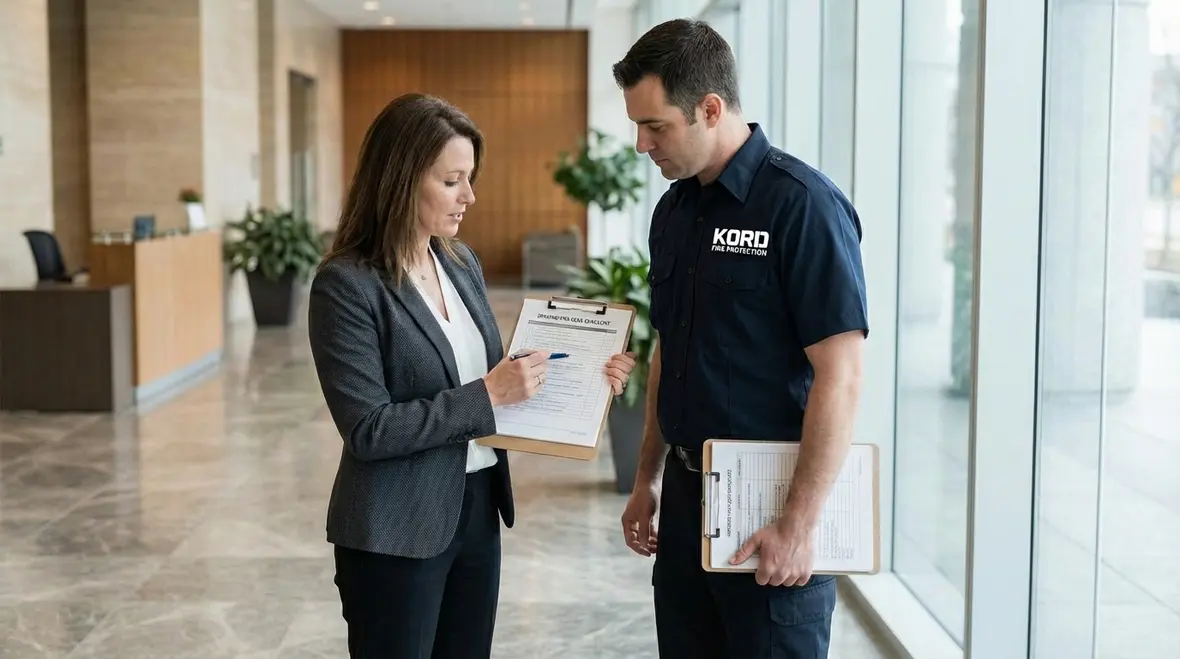 Ontario business owner reviewing a fire inspection checklist