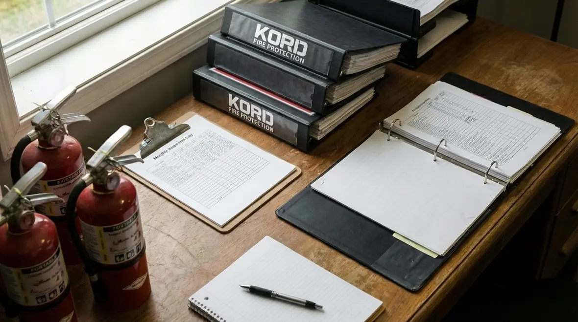 Team walking through a business performing a fire safety walkthrough