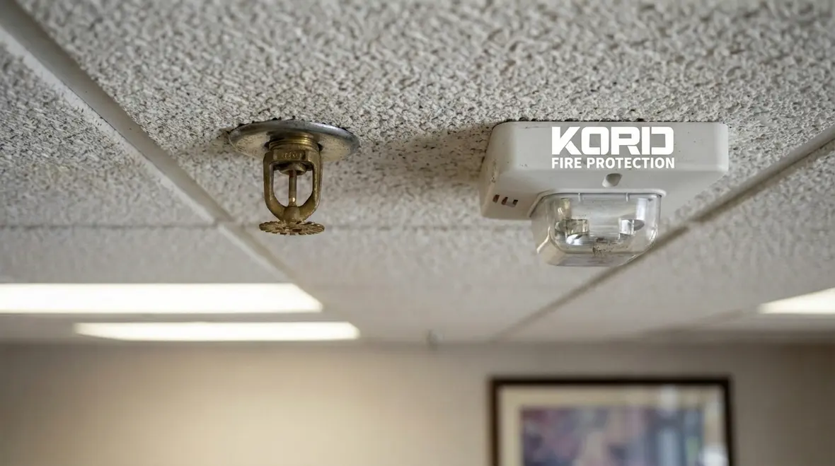 Fire alarm panel and sprinklers in a Simi Valley commercial building